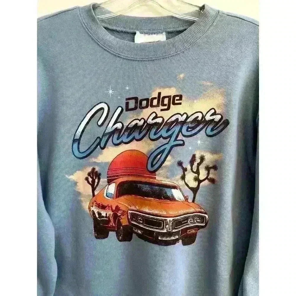 Dodge Wms M Charger Graphic Pullover Sweatshirt Blue Cropped Classic Car Muscle